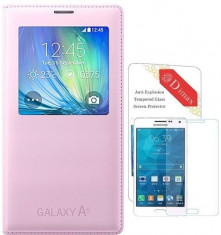 Samsung Galaxy A5 husa flip cover cu s view activ si logo parti,roz sau gold foto