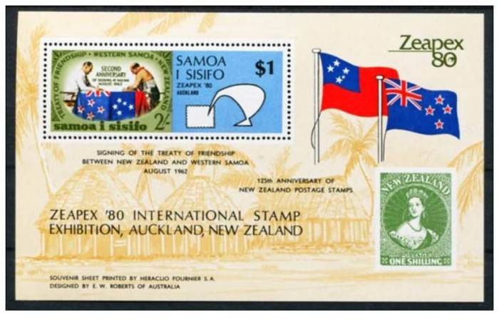 SAMOA 1988 - EXPOZITIA FILATELICA INTERNATIONALA ,ZEAPEX - COLITA NESTAMPILATA