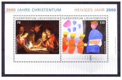 LIECHTENSTEIN 2000 - ANUL NOU 2000, DE ANI DE CRESTINISM - COLITA NESTAMPILATA foto