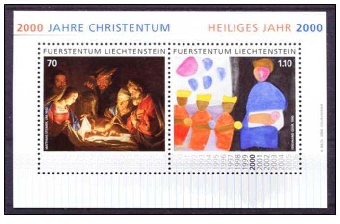 LIECHTENSTEIN 2000 - ANUL NOU 2000, DE ANI DE CRESTINISM - COLITA NESTAMPILATA