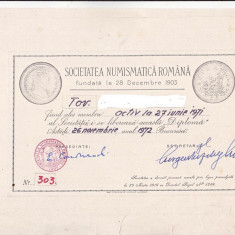 bnk div - Diploma Societatea Numismatica Romana 1971