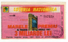 BILET LOTO LOTERIA NATIONALA 2500 LEI 1997 foto