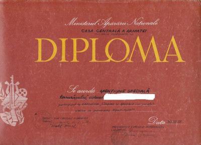 bnk div - Diploma MAN CCA - Expozitia Ordine si medalii 1947-1977 foto