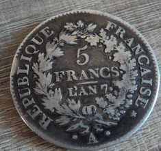 5 francs / franci l an 7 A Franta, argint foto