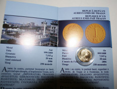 OKAZIE!!! MONEDA AUR BNR - REPLICA dupa Aureus emis de imparatul Traian . foto