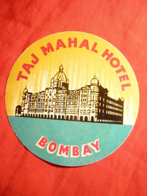 Vigneta Reclama Turistica - Hotel Taj Mahal Bombay ,cu guma , d= 8,7 cm foto