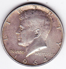 SUA USA 50 centi HALF DOLLAR- Kennedy 1964 Argint 12.5grame 900/1000 SUPERBA foto