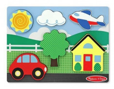 Puzzle din lemn cu piese mari Casuta galbena Melissa and Doug foto