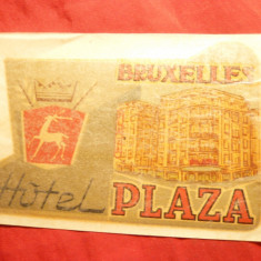 Vigneta Reclama Turistica -Hotel Plaza- Bruxelles ,adeziv ,cu folie ,7 x10,7 cm