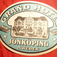 Vigneta Reclama Turistica -Grand Hotel -Jonkoping Suedia ,cu guma ,dim.11,5x9 cm