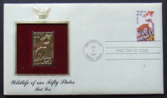 USA - VULPI, 1 FDC CU REPLICA A TIMBRULUI IN FOLIE AUR, 13.06.1987 - IM 0547 foto