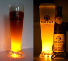 Set 2 pahare bere PAULANER iluminate led - colectie, raritate! foto