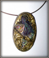 Colier cu pandant retro/ vintage scoica abalone, mother of pearl foto