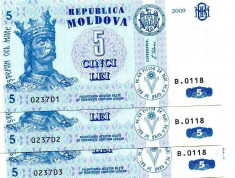 SV * Moldova (LOT) 2 x 5 LEI 2009 UNC serii consecutive foto