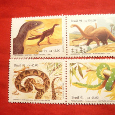 Serie- Fauna - Reptile si Dinozauri 1991= 2 straifuri ( 4 val.) Brazilia