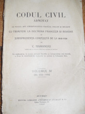 CODUL CIVIL ADNOTAT - C.HAMANGIU - 1926-VOL.IV foto