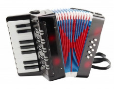 Mini acordeon pentru copii cu 17 clape,butoane 8 bas,burduf colorat foto