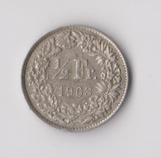 Moneda 1/2 franc 1963 - Elvetia, 2,5 g argint 0,8350 foto