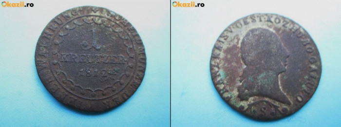 MONEDE AUSTRIA VECHI1. Moneda Austria1 kreutzer 1812, bronze.