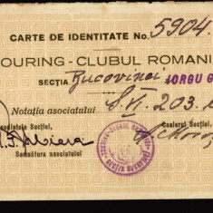 1930 Carte de identitate Touring Clubul Romaniei, sectia Bucovinei Iorgu G. Toma