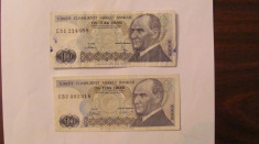 CY - Lot 2 bancnote 10 lira lire 1970 Turcia Ataturk / semnaturi diferite foto
