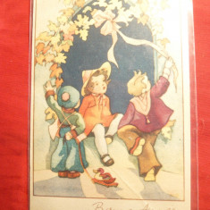 Ilustrata- Felicitare Anul Nou -Copii , circulat 1947