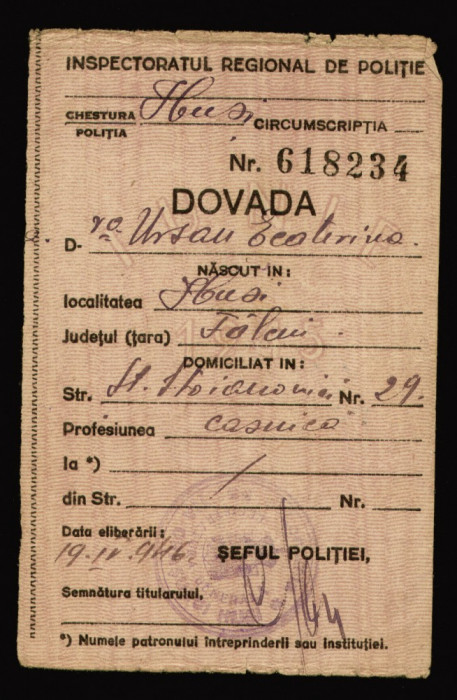 2 Dovezi Inspectoratul Regional de Politie Falciu, stampila Chestura HUSI 1946
