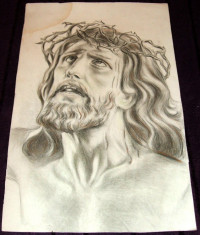 Suferinta lui Iisus - Pastel grafica religioasa, ilustratie carte anii 60 foto