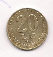 No(4) moneda- ROMANIA- 20 Lei 1993 foto