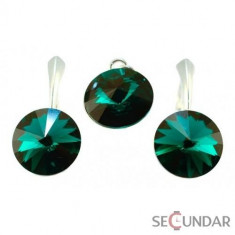 Set Argint 925 cu SWAROVSKI ELEMENTS Rivoli 12mm Emerald foto