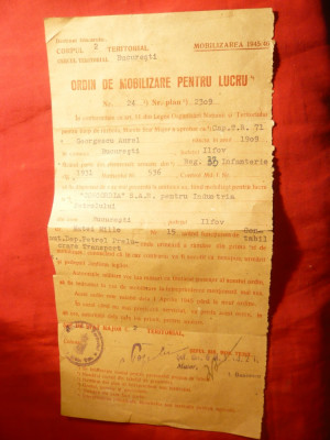 Ordin Mobilizare pt.Lucru ,stampila Corpului 2 Teritorial 1945 foto