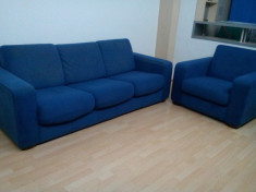 Set canapea extensibila si fotoliu catifea (albastru) foto