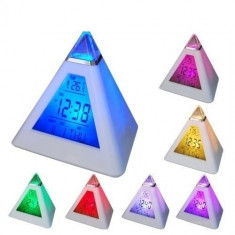 CEAS PIRAMIDA MULTICOLOR CU ALARMA si LED 7 CULORI Triangle Clock foto