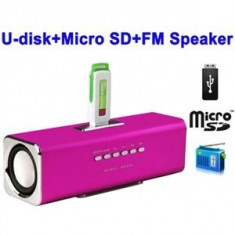 Mini Boxa Portabila MUSIC ANGEL alimentare USB, Radio Fm, Suport TF(Micro SD), U-Disk Roz - MAUK2 foto