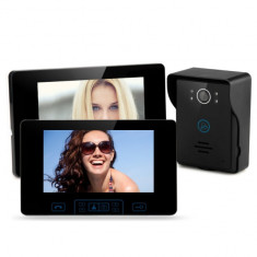 J114 Interfon Wireless Video pentru usa - 2 Monitoare 7&amp;#039;&amp;#039;, Wireless 2.4 GHz, Gama de transmisie de 300 de metri, Infrarosu 2-5m, Alarma de sabotaj foto