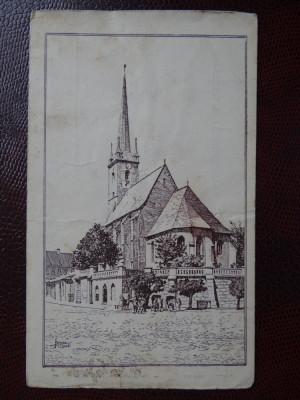 Carte postala veche - Biserica Reformata din Dej - foto