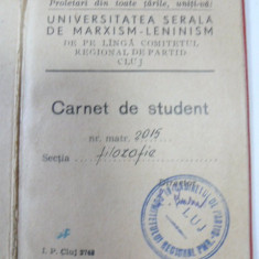 UNIVERSITATEA SERALA DE MARXISM - CARNET DE STUDENT - SECTIA FILOZOFIE