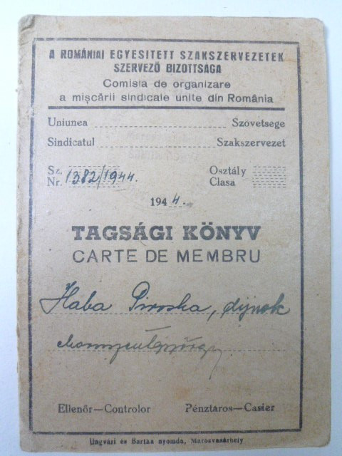 RARITATE - CARNET DE MEMBRU - TAGSAGI KONYV - MISCAREA SINDICALA 1944 - BILINGV