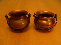 Lot 2 vase ,ceaun,oale din arama (tabla cupru) maner din fier forjat,miniaturi foto