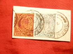 Fragment cu val. 1 pence si 1/2 pence 1904 Gibraltar ,stamp. foto