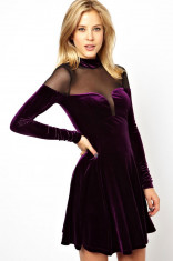 R246-11 Rochie din imitatie catifea si plasa semitransparenta foto