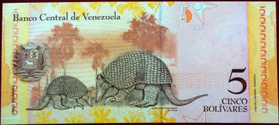 Bancnota exotica 5 BOLIVARI - VENEZUELA, anul 2008 * Cod 756 = UNC foto