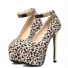 CH2339-99 Pantofi model animal print, cu toc inalt, platforma si barete subtiri, accesorizate foto