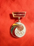 Insigna - Olimpiada Moscova 1980 ,D.baza= 2,8 cm ,metal si email