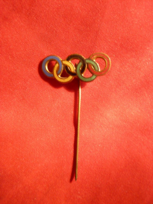 Insigna veche Olimpica Cercurile Olimpice , metal si email , L= 2,1 cm foto