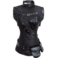 G260-1 Corset vintage din imitatie piele si dantela foto