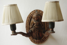 Vintage - Lampa / Veioza de perete cu abajur textil si bec - model deosebit !!! foto