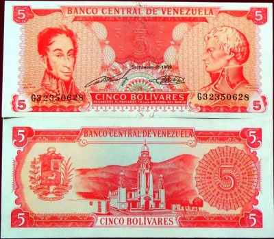 Bancnota 5 BOLIVARES - VENEZUELA, anul 1989 UNC * Cod 757 foto