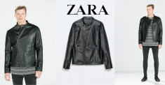 ZARA MAN Geaca Moto Barbati, &amp;quot;Asymmetric Zip Faux Leather&amp;quot; Marime XL/XXL foto