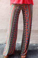 CL435 Pantaloni largi de vara cu print colorat abstract model pallazo foto